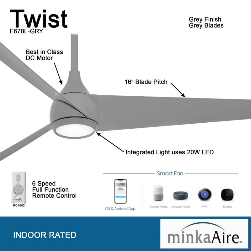 Minka Aire 52'' 3 - Blade LED Smart Standard Ceiling Fan with Remote Control and Light Kit Included