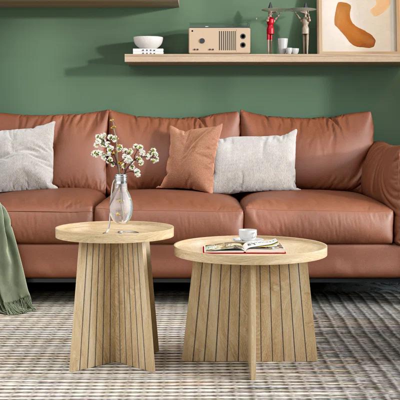 Gracie Oaks Round Fluted Nesting Coffee Table, 2 Piece Coffee Table Set For Living Room, Office, Balcony