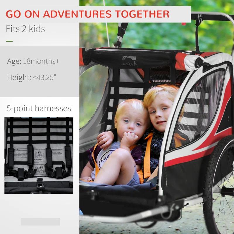 Aosom Aosom Foldable 3 Wheel Multi-Child Stroller with Storage