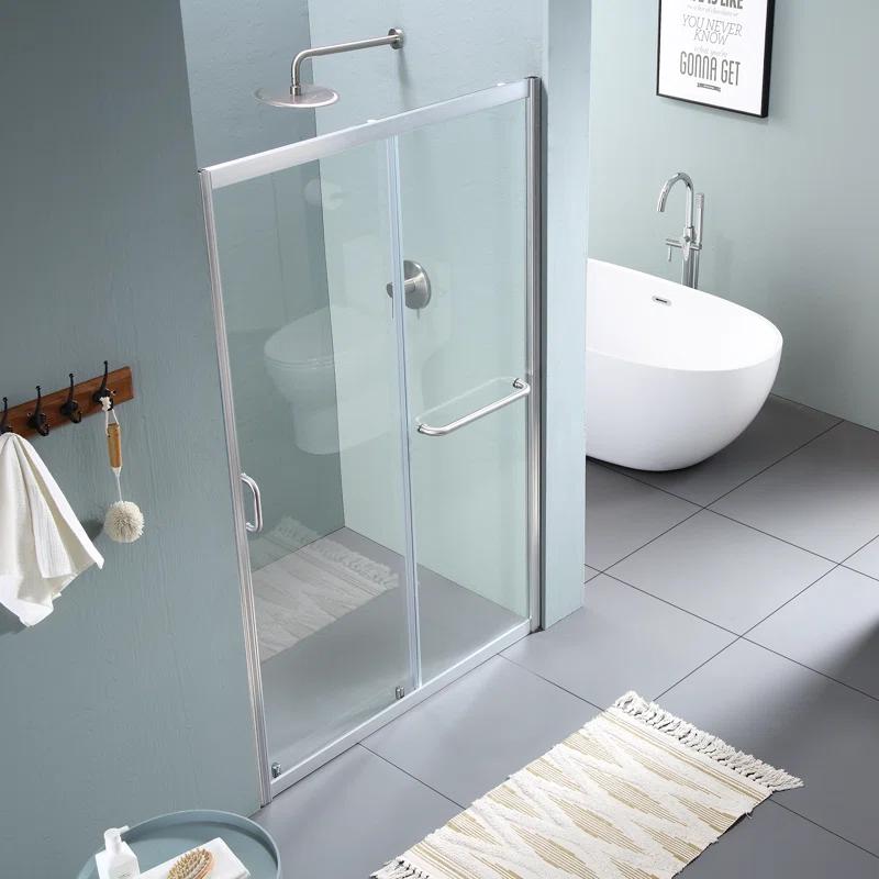 Mocoloo 60" W x 72" H Single Sliding Semi-Frameless Shower Door HMS-MOM-6A21-4-60SS