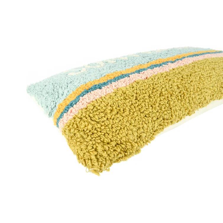 Creative Co-Op Woven Cotton Punch Hook Lumbar Pillow with "Sun Please" Design