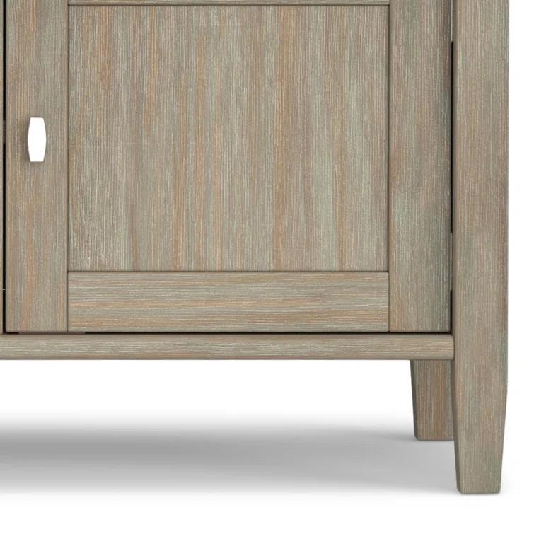 Simpli Home Warm Shaker 44"W Solid Wood Entryway Storage Bench with 3 Cabinets, Shaker-Style Doors and Interior Shelves