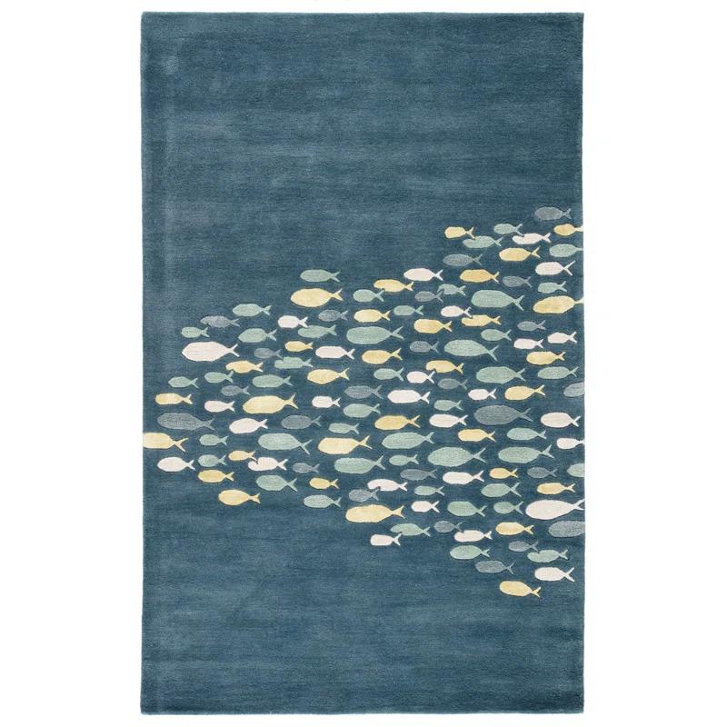 Rosecliff Heights Farley Handmade Tufted Wool/Silk Blue/Gray Area Rug