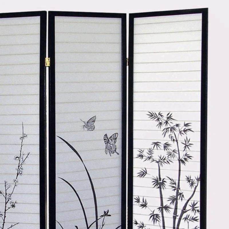 Myhomekeepers 70" Tall 3-Panel Screen / Room Divider, Floral Design With Black Finish
