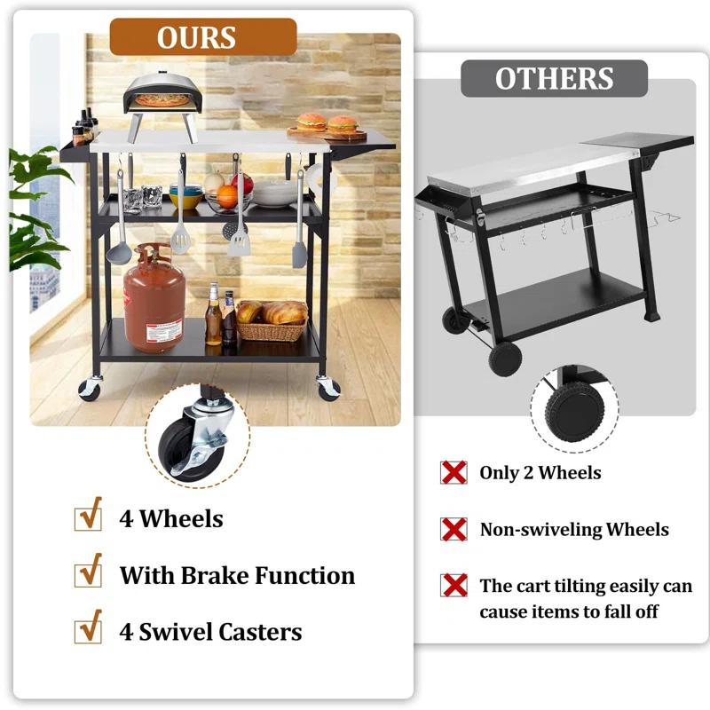 17 Stories Outdoor Grill Cart Table, With 4 Wheels,For Home Party, Bar, Camping