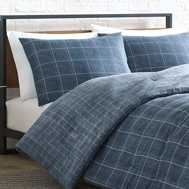 Kenneth Cole Kenneth Cole Holden Grid Cotton Blue Duvet Cover Set