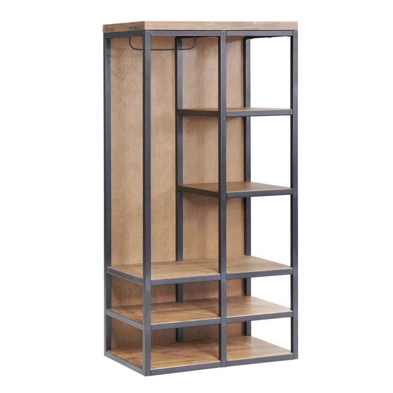 Alaterre Lloyd 28"W 58"H Rustic Industrial Metal Frame Hall Tree With Covered Back, Shelves And Shoe Storage