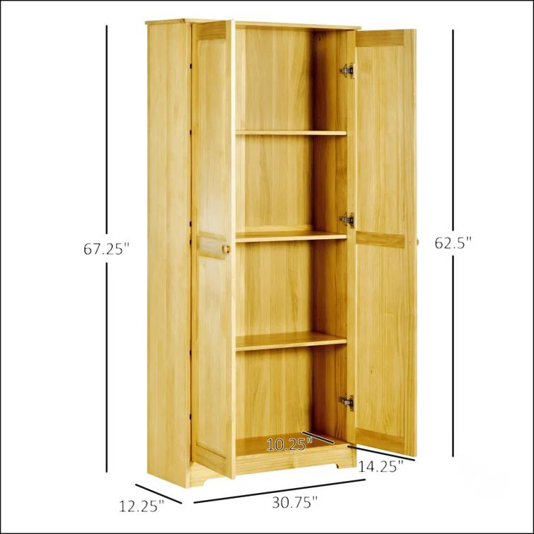 Foundry Select Shieda 67" Pinewood Kitchen Pantry Storage Cabinet, Freestanding Cabinets with Doors and Shelf Adjustability, Soft-Close Mechanism, Living Room & Dining Room Furniture