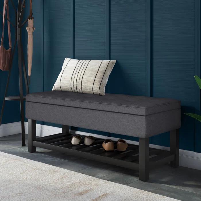 Simpli Home Saxon 43"W Tufted Transitional Storage Ottoman Bench with with Lift-Top Lid