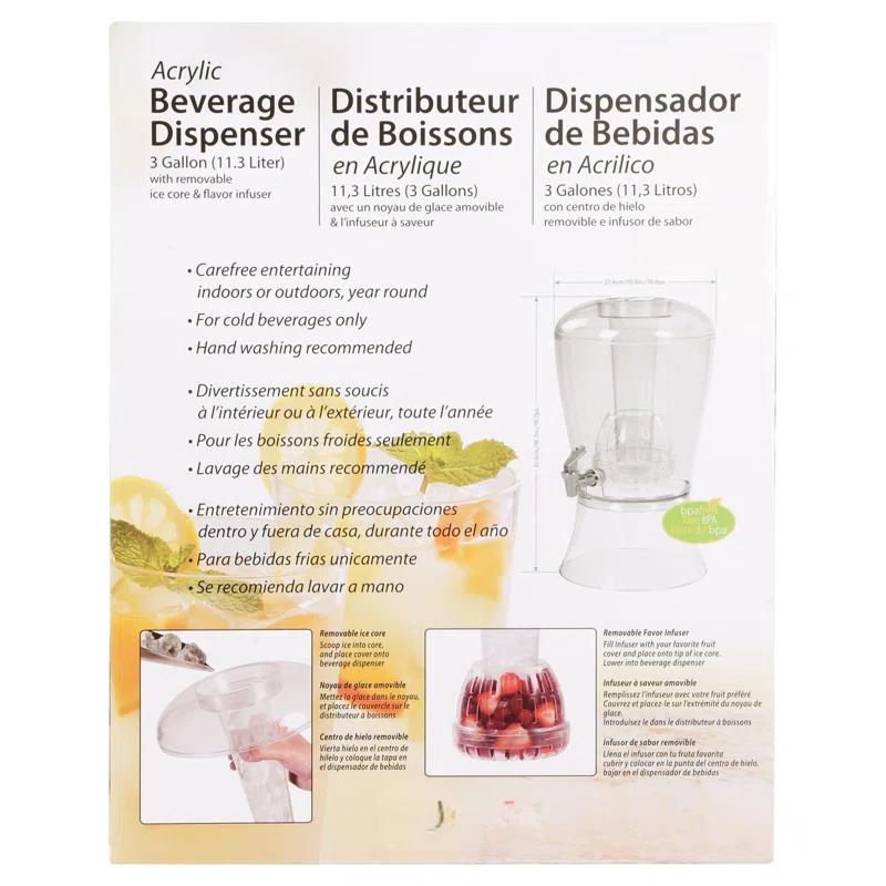 Bloomsbury Market Beverage Dispenser With Ice Cylinder And Fruit Infuser, 3 Gallon, Clear
