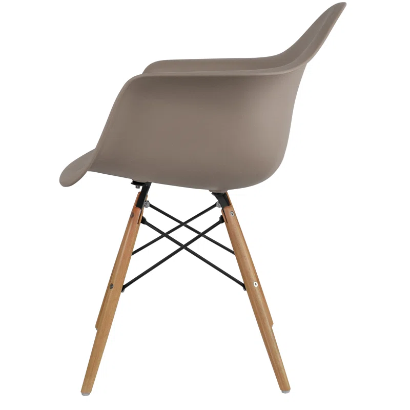 George Oliver Set of 2 Modern Dining Side Chairs from Molded Plastic Armchair Shell with Natural Wooden Legs, Maroon (Set of 2)