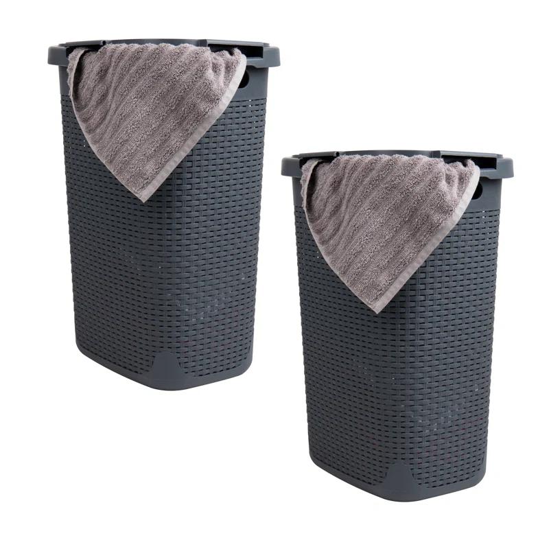 Mind Reader Mind Reader 60L Slim Laundry Hamper, Clothes Basket, Lid, Wicker Style, Plastic