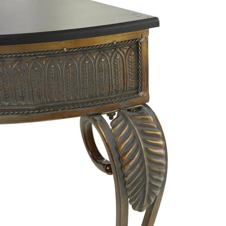 Alcott Hill® Gold Metal Leaf Embossed Living Room Console Table with Ornate Scroll Legs, 41" x 19" x 33"