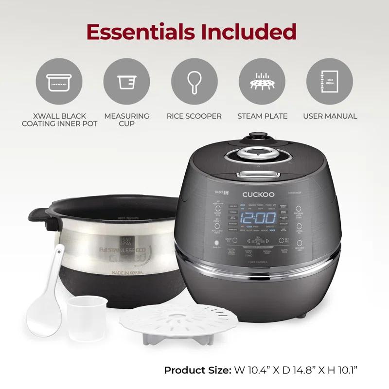 CUCKOO 6-Cup Induction Heating Pressure Rice Cooker with Nonstick Inner Pot, 21 Menu Modes, Fuzzy Logic Tech, 3 Voice Guide, Auto Clean (Dark Grey) CRP-DHSR0609FD