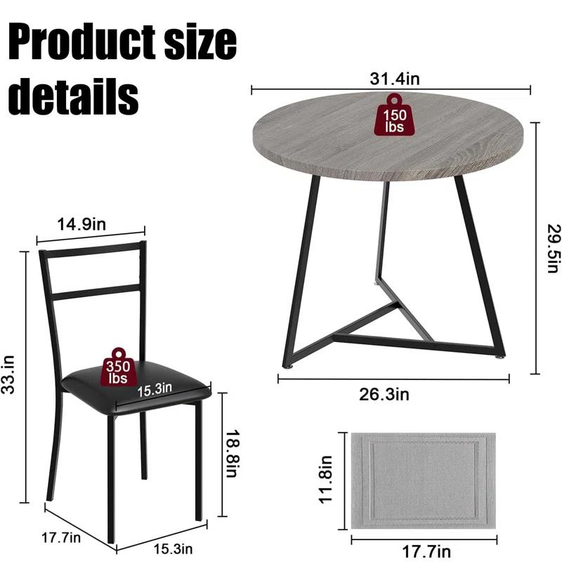 17 Stories Dining Table Set For 2, Round Kitchen Table And Upholstered Chairs For 2, 3 Piece Dining Room Table Set