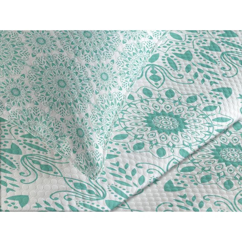 Ambesonne Ambesonne Mandala Bedspread Set Oriental Swirls Aqua and White