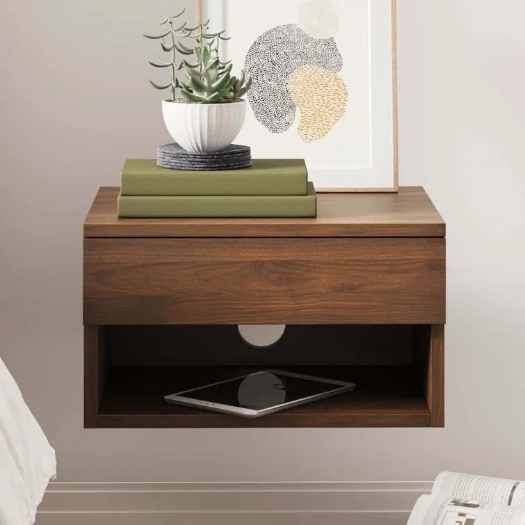 Nathan James Modern Floating Bedroom Nightstand with Storage Drawer and Open Shelf Cubby & Reviews | Wayfair