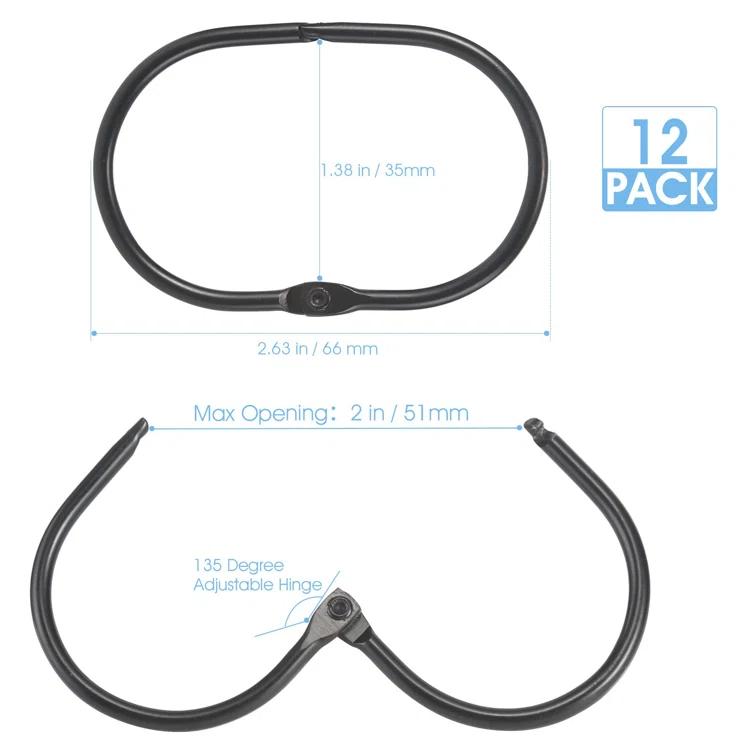 OUMIKEJI 12 Pcs Shower Curtain Hooks, Oval Snap Shower Rings For Curtain, Metal Black Shower Curtain Rings Rust Proof, Glide Smoothly Shower Hooks  (Black)