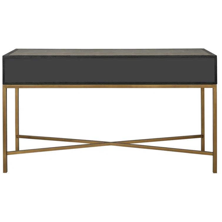 Contemporary Meera 59" Gray and Gold Console Table with Storage