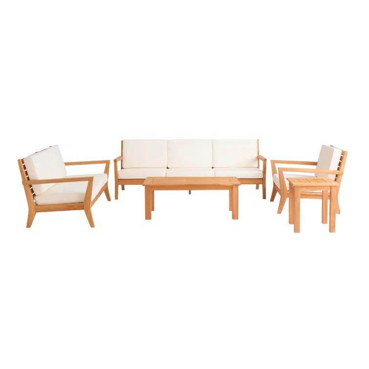 Joss & Main Adagio Outdoor Solid Teak Wood 2-Person Sofa with Cushions