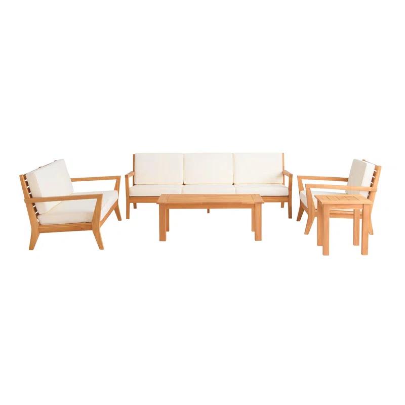 Joss & Main Adagio Outdoor Solid Teak Wood 2-Person Sofa with Cushions