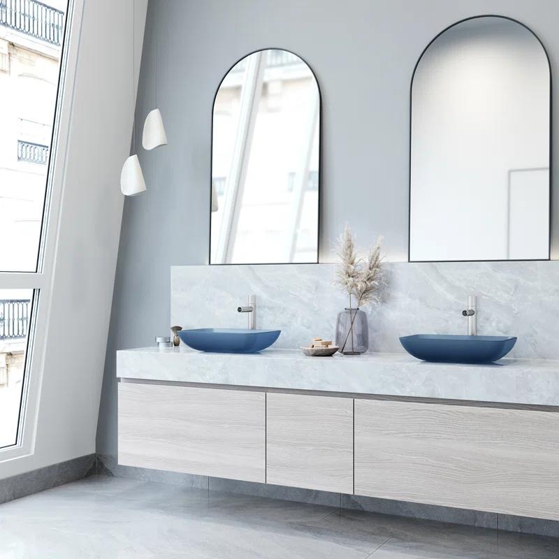 Sottile 18" L x 13" W x 4" H Rectangular Glass Vessel Bathroom Sink with 11" H Faucet