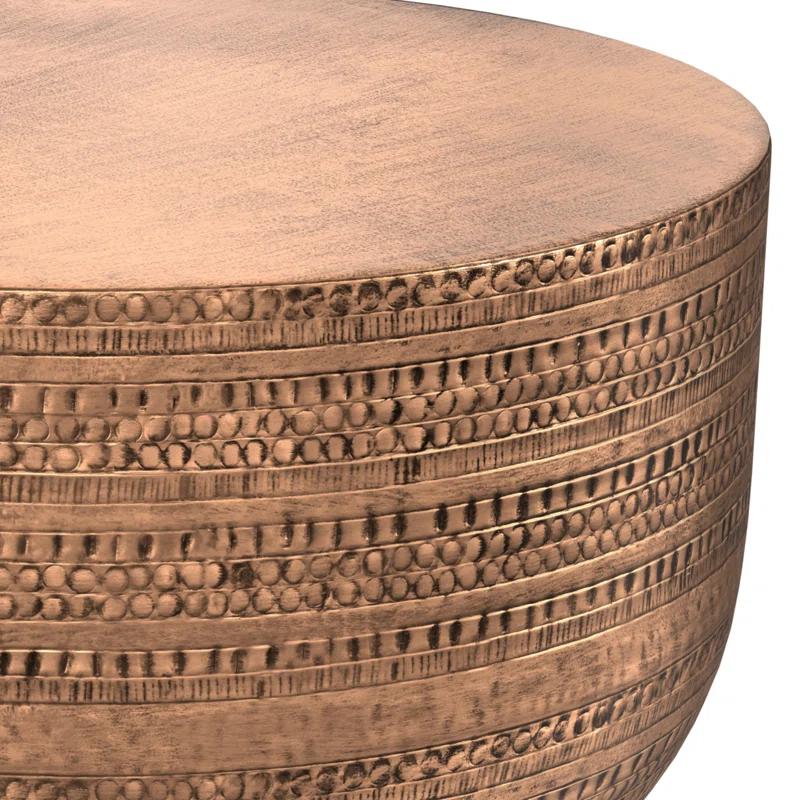 Simpli Home Johnsen 30"W Metal Boho Modern Round Coffee Table with Textured Detail, Assembled