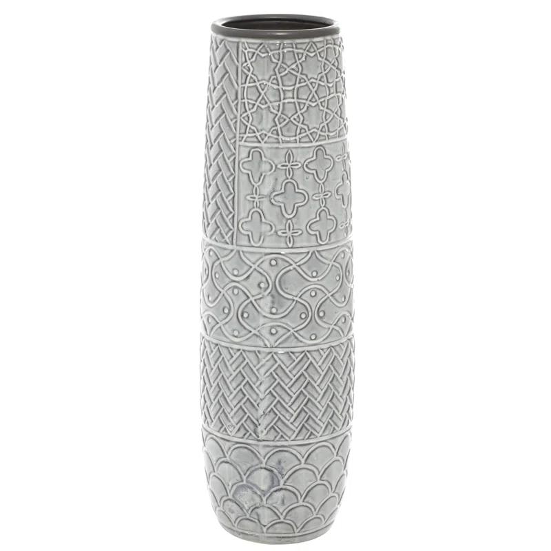 Bungalow Rose Ceramic Slim Engraved Patterned Decorative Gray Vase