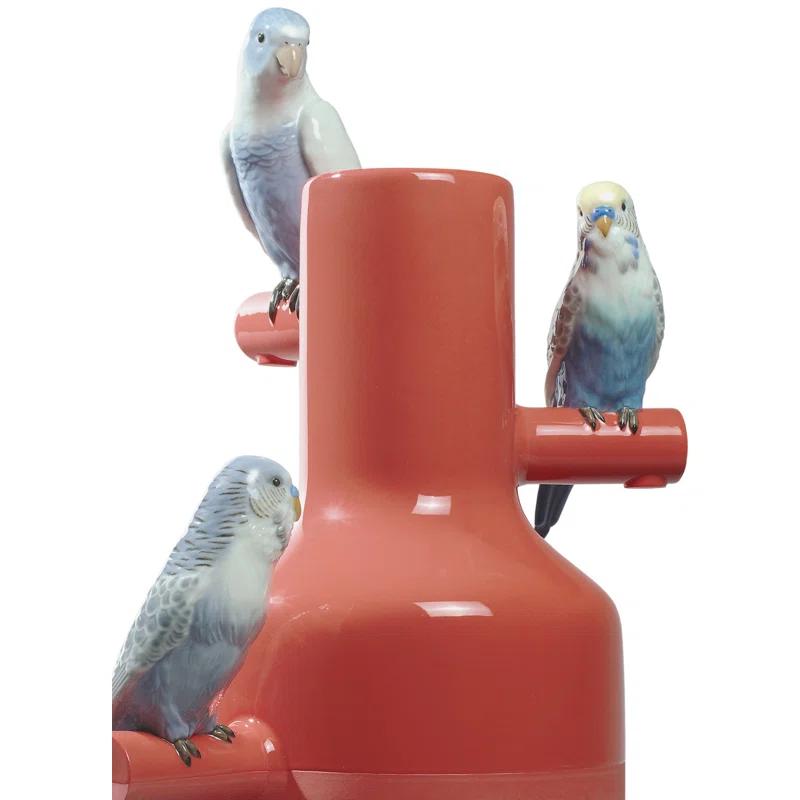 Lladro The Parrot Party 16.14" Coral/Blue Porcelain Table Vase