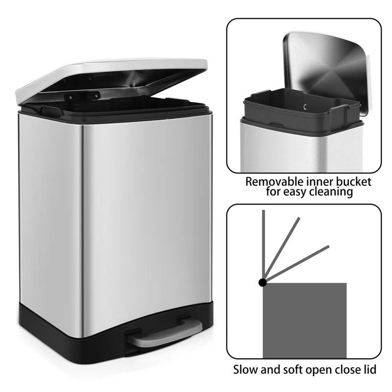 Steel Step On Trash Can - 10.6 Gallons