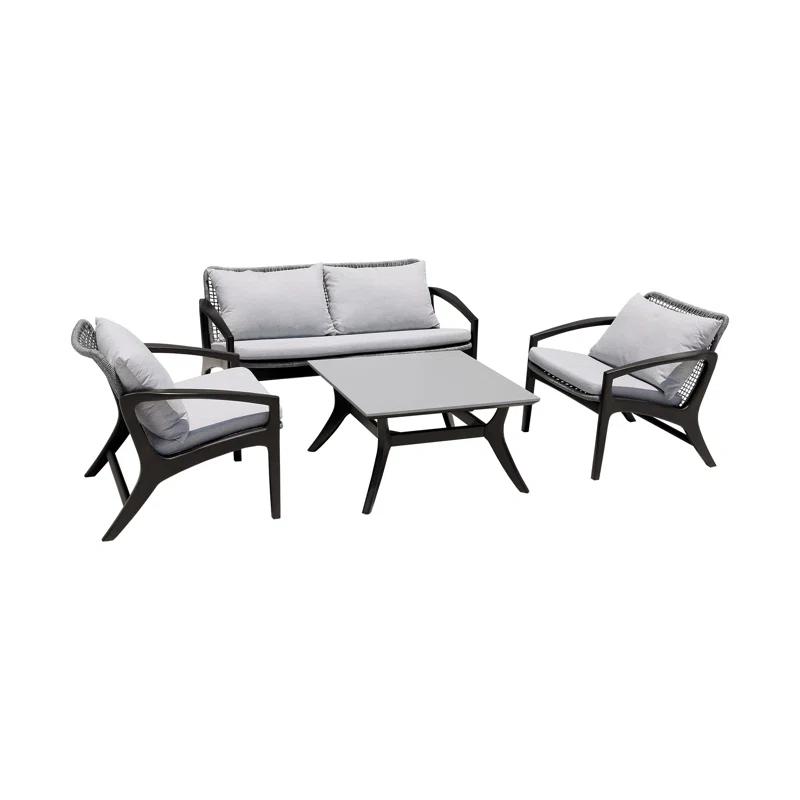Armen Living Beckham Outdoor Coffee Table In Eucalyptus Wood And Super Stone