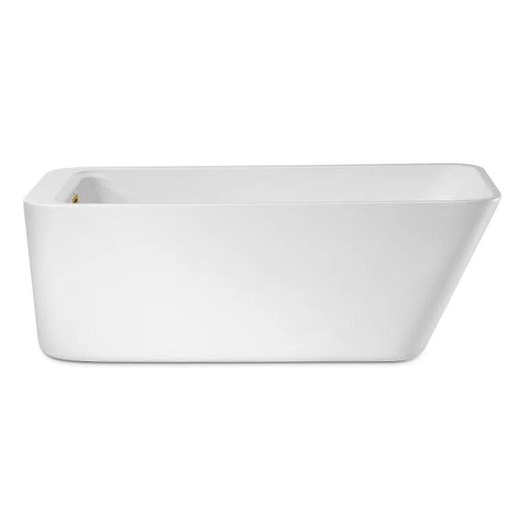 63" Streamline Freestanding Soaking Acrylic Bathtub With Drain and Bamboo Tray