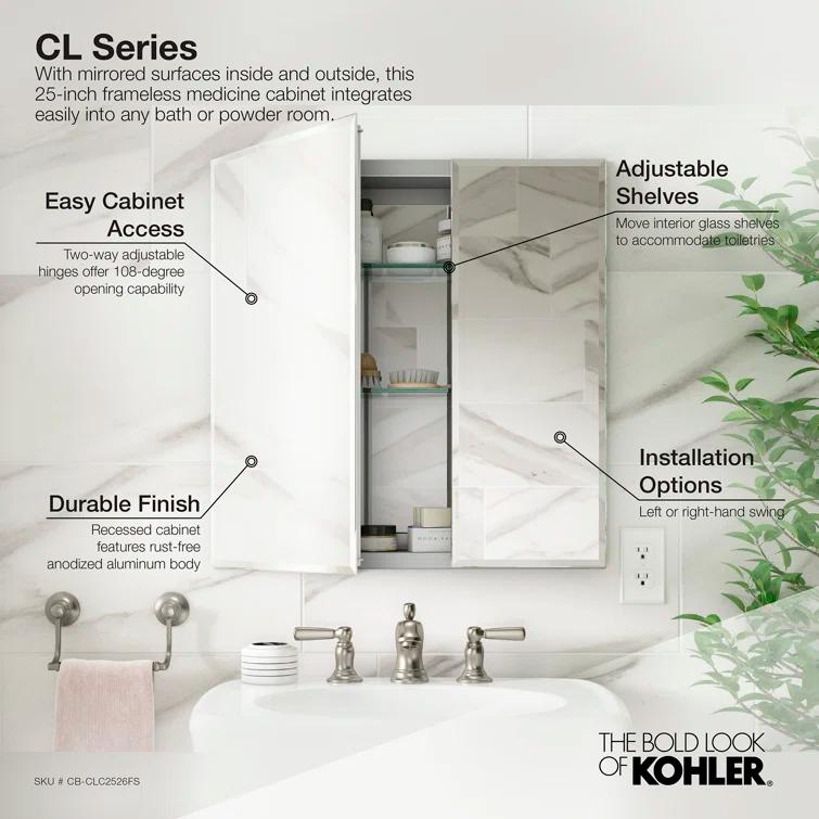 CLC Aluminum Two-Door Medicine Cabinet With Mirrored Doors, Beveled Edges