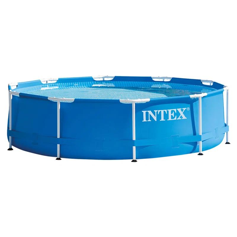 Intex Intex Round Metal Frame Outdoor Backyard Above Ground Swimming Pool