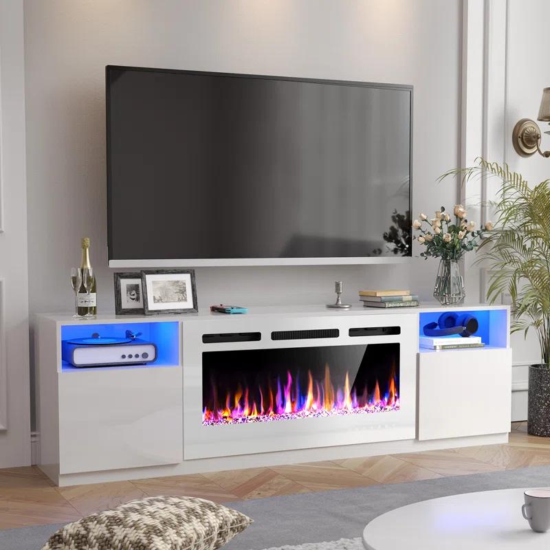 Ivy Bronx Ivy Bronx 70" Fireplace TV Stand for TVs Up to 80" with 36" Electric Fireplace, TV Console for The Living Room, LED Light Entertainment Center, Storage Cabinet, Media Console Table