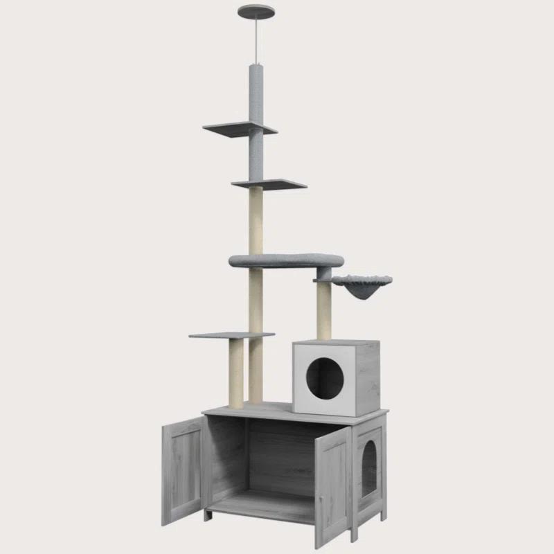 Tucker Murphy Pet™ Cat Tree With Litter Box Enclosure, 2 In 1 Floor To Ceiling Cat Tower Litter Box Furniture With Condo, Bed, Hammock, Scratching Posts, And Platforms For Indoor Use