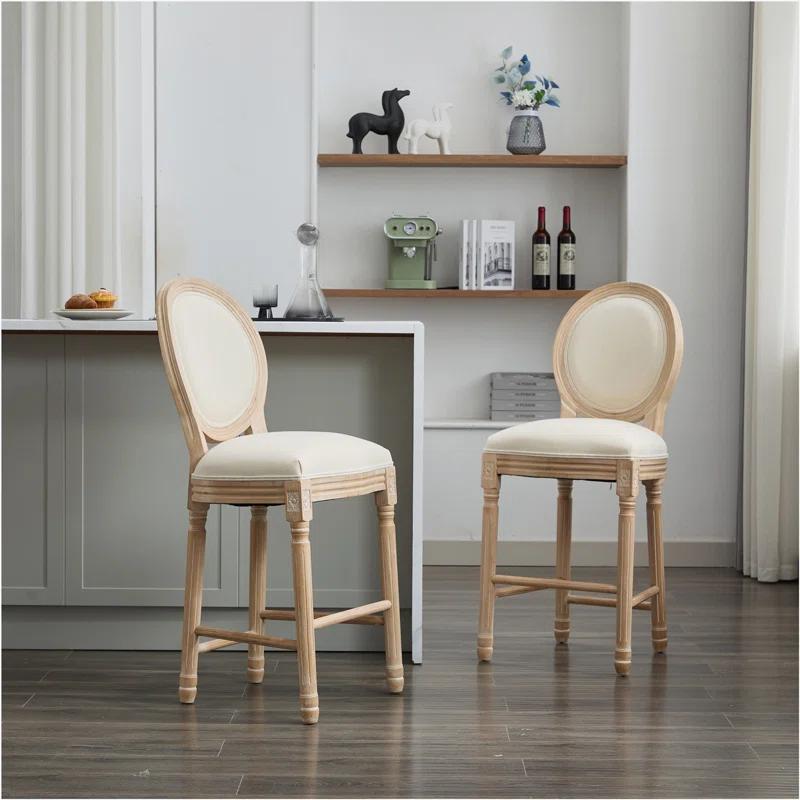 Rosdorf Park Solid Wood Bar stools Set of 2, Classic French Country Wooden Barstools with Upholstered Seating
