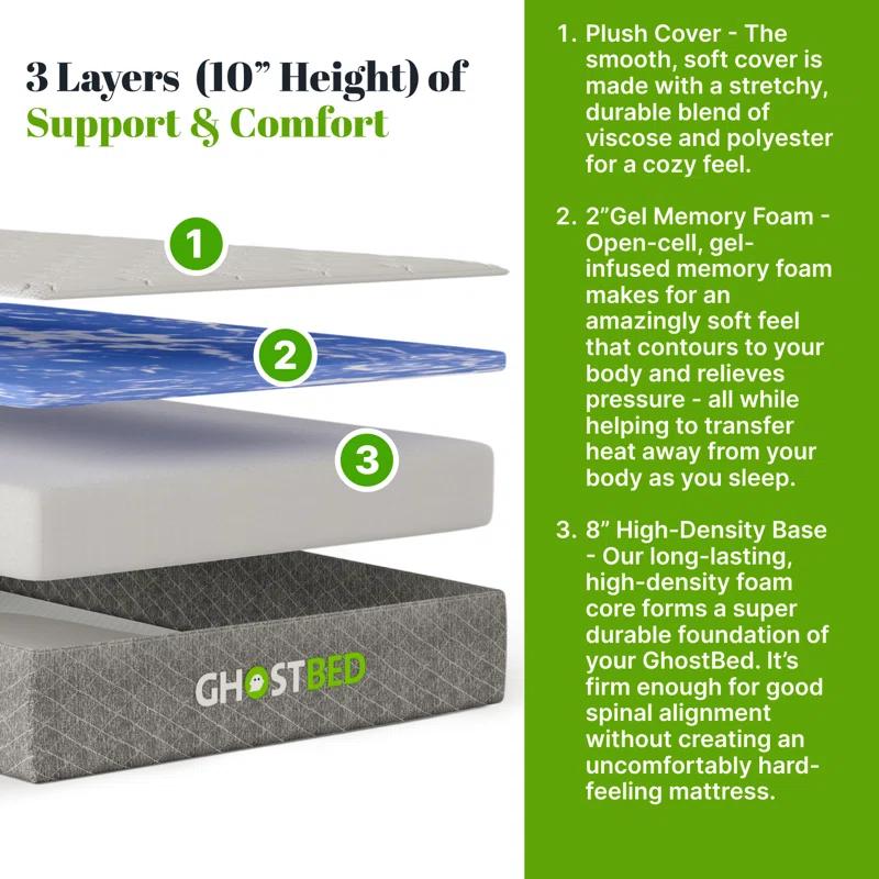 GhostBed GhostBed 10" Short Low Profile Memory Foam Mattress