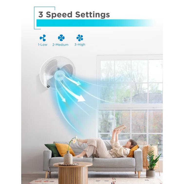 BLACK+DECKER BFP Series BLACK+DECKER 16" Wall Fan with Remote Control, Oscillating Fan with 3 Speed Settings