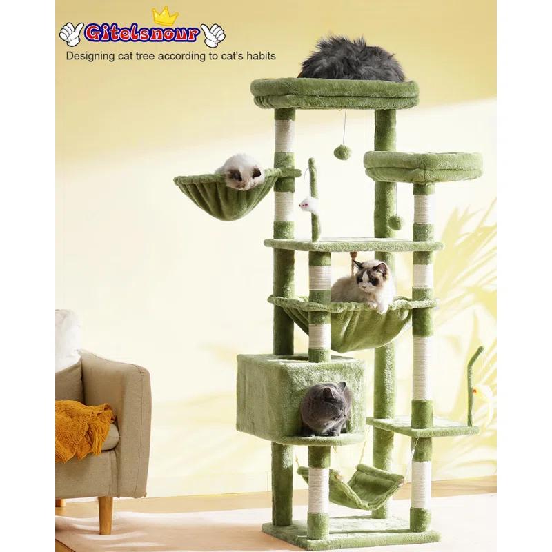 63" Cat Tree For Large Breeds - Spacious Platforms, Hammock, Sisal Scratching Posts & Cat Condo, Indoor Use