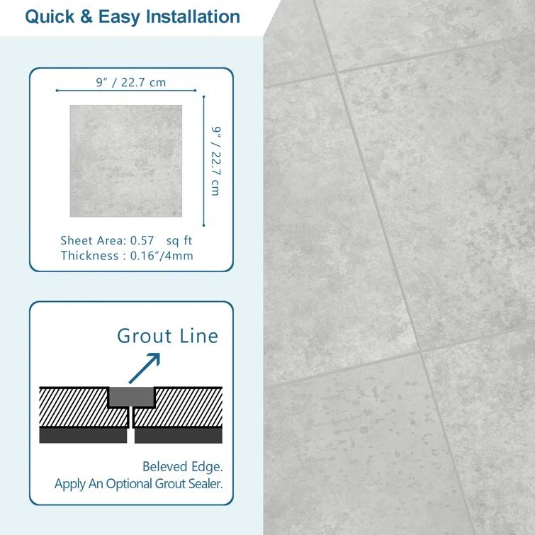 Sunwings 9'' x 9'' x 4mm SPC Peel & Stick Floor Tile Luxury Vinyl Flooring