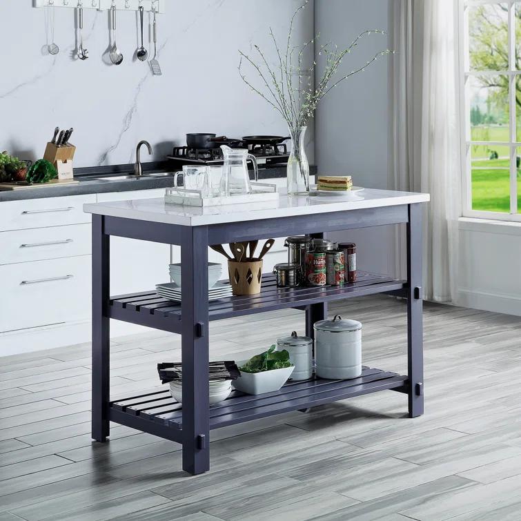 Latitude Run® Marble Top & Gray Finish Kitchen Island
