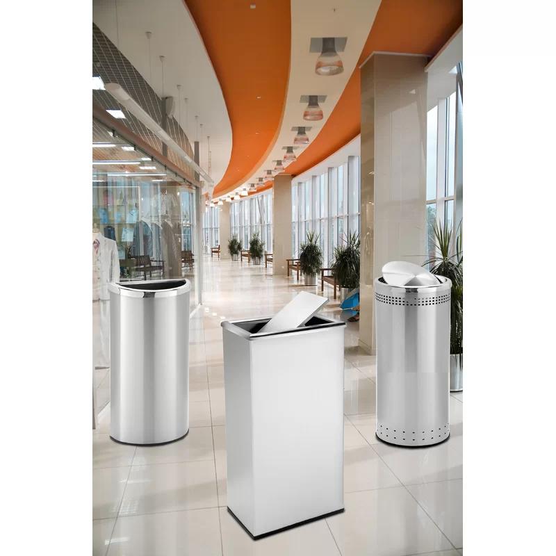 Silver Stainless Steel Commercial Swing Top Trash Can 13.5 Gallons