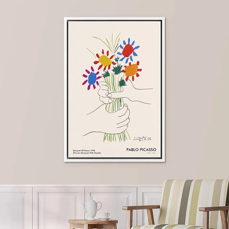 SIGNLEADER Bouquet of Peace (Flower Bouquet With Hands) Pablo Picasso Floral- Framed Canvas Print Wall Art Work