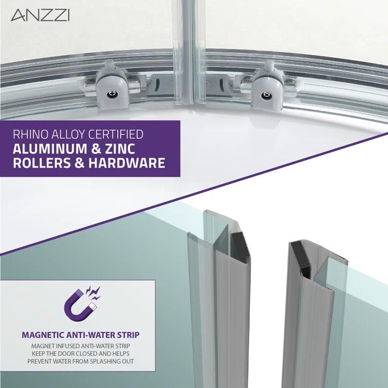 ANZZI Mare Series 35.2'' W 76'' H Framed Round Reversible Shower Enclosure SD-AZ050-01CH