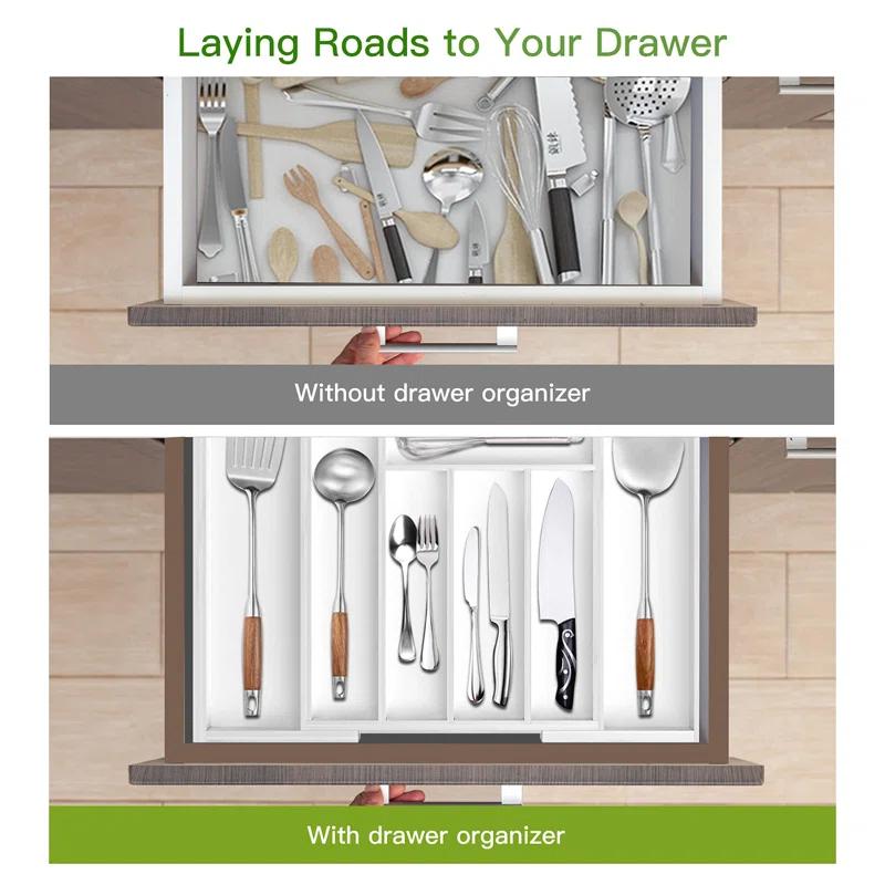 Bamboo Expandable Drawer Organizer For Utensils Holder, Adjustable Cutlery Tray, Wood Drawer Dividers Organizer For Silverware, Flatware, Knives In Kitchen, Bedroom, Living Room