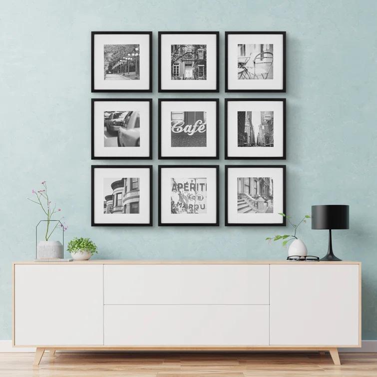 Gallery Perfect Gallery Perfect 12" x 12" Hanging Wall Wood Matted Picture Frame Kit - 9 Piece Set
