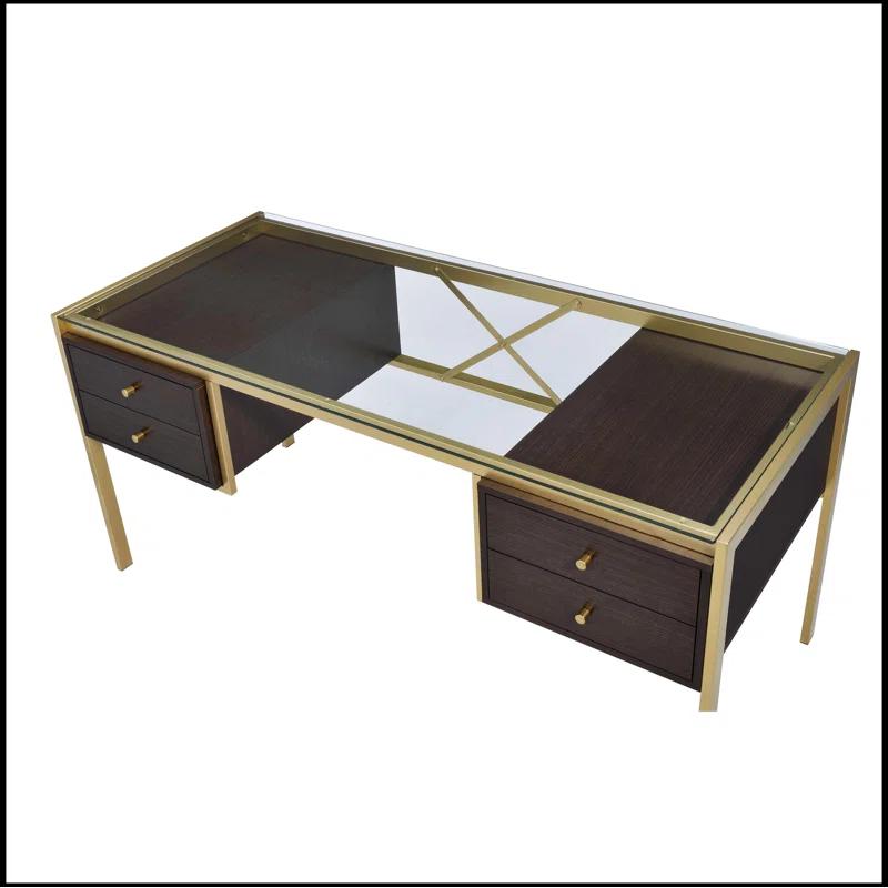 Everly Quinn Solid Wood Top Metal Base Writing Desk
