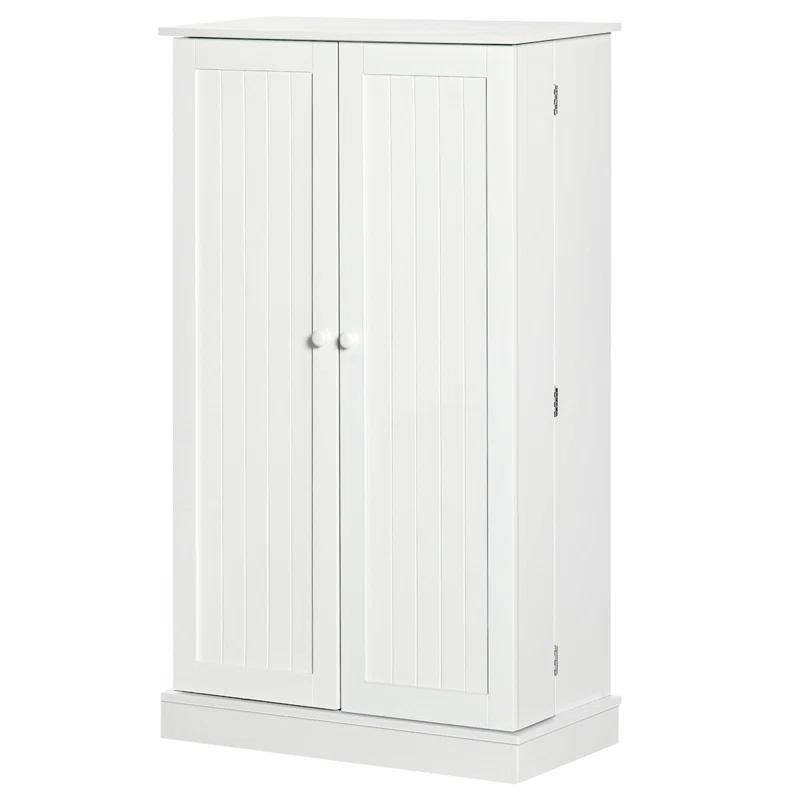 Latitude Run® HOMCOM 41" Modern Kitchen Pantry Freestanding Storage Cabinet With Double Doors Adjustable Shelves For Living Room - White