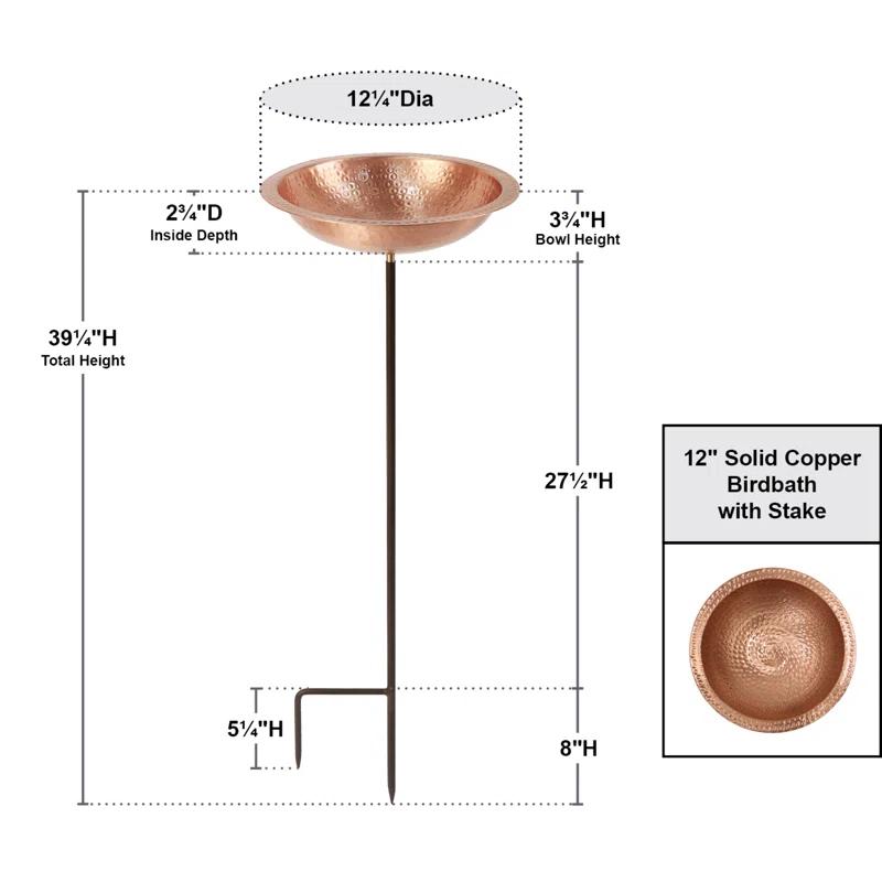 Charlton Home® Hammered Solid Copper Staked Birdbath